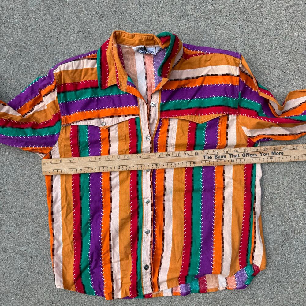 Vintage 90s Rodeo Desert Southwest Stripe Cowgirl Western Rodeo Shirt Volup 1X - Picture 6 of 9